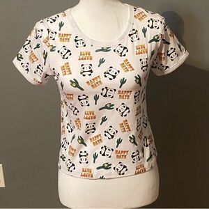 Panda Print Short Sleeve Tee - White and Black